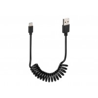 USB spirálový kabel / nabíjecí kabel typu -C- 100 cm černý
